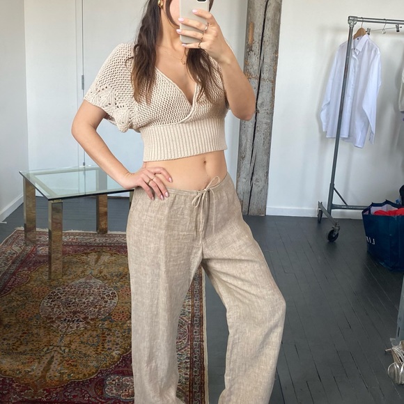 Gorgeous lightweight fan colour 100% linen pants size XL - Picture 2 of 6